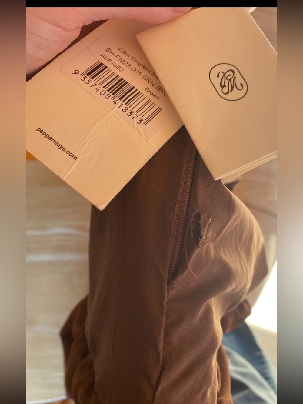 Peppermayo Brown Strapless Maxi Dress with High Slit - Picture 8 of 8